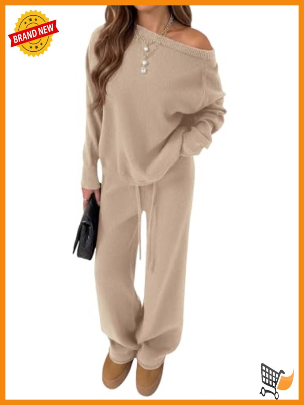 Women's Two Piece Lounge Set Oversized Sweater Wide Leg Pants Travel Outfit